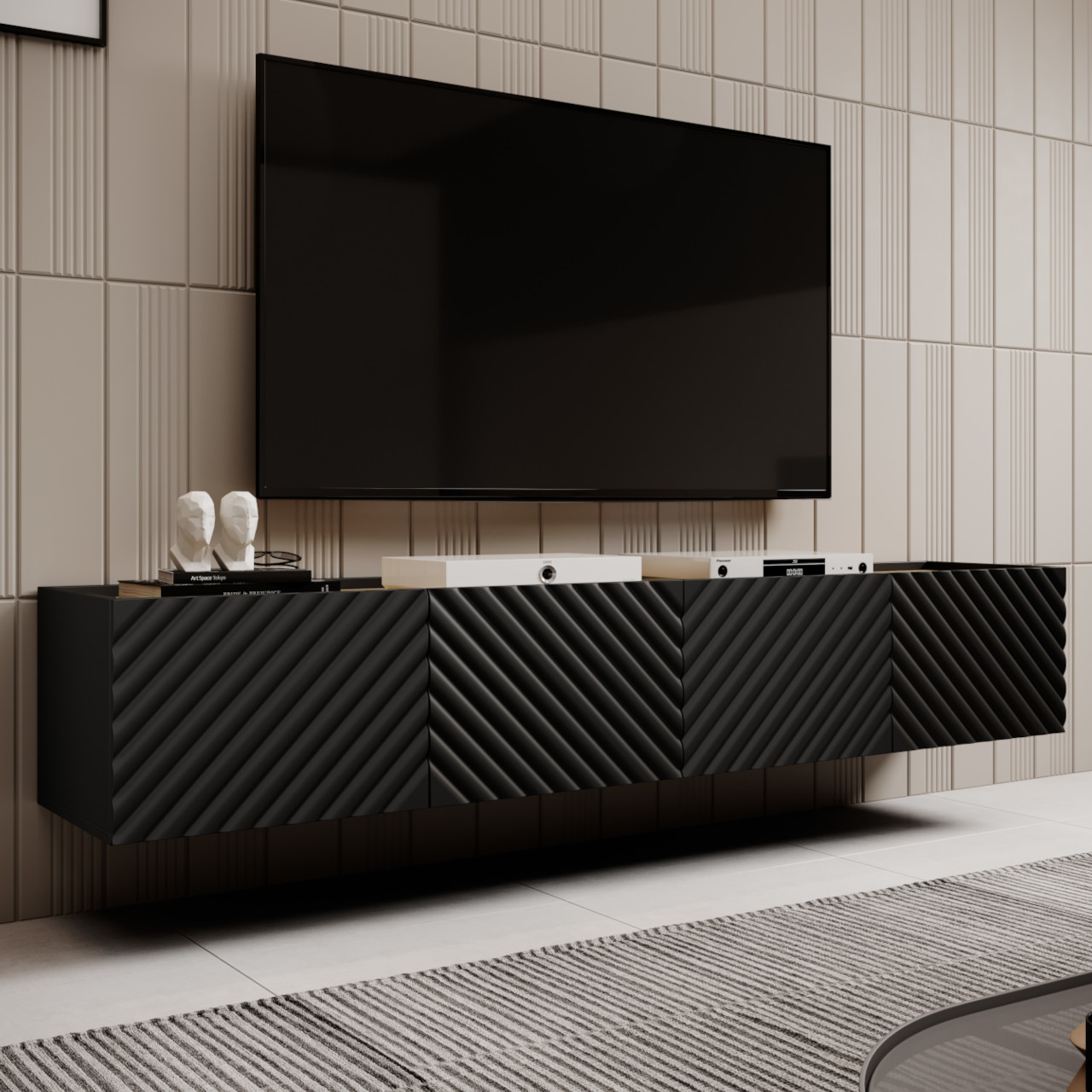 TV szekrény INDA 4D fekete / artisan tölgy