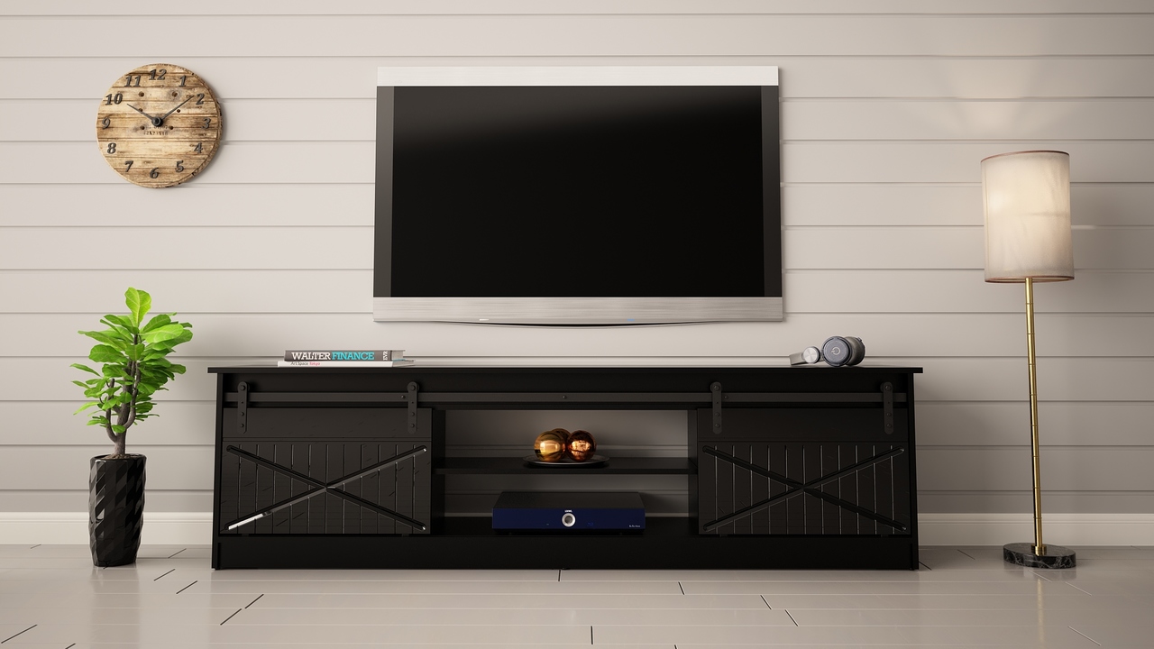 TV szekrény GRANERO fekete / fekete fényes