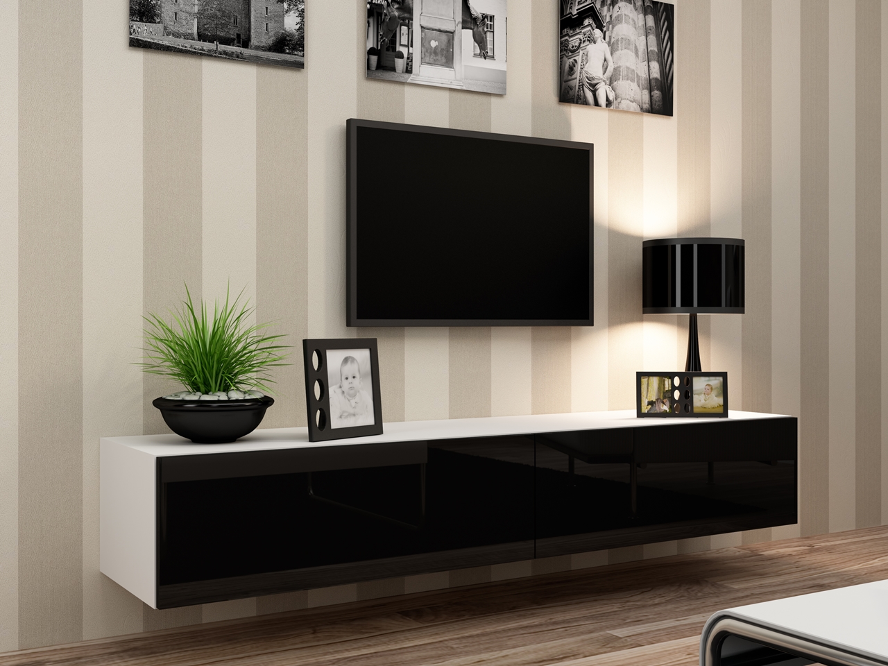 TV szekrény 180 VIGO VG1B fehér / fekete fényes