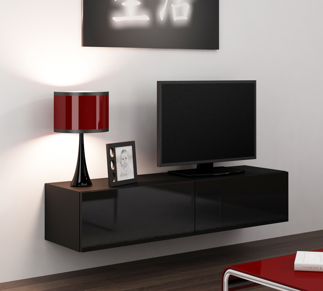 TV szekrény 140 VIGO VG4D fekete / fekete fényes