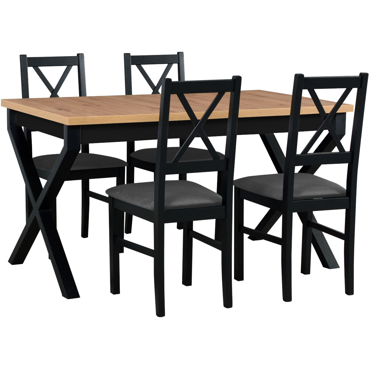 Asztal IKON 1 wotan tölgy laminált / fekete + szék NILO 10 (4 db) fekete / 28B