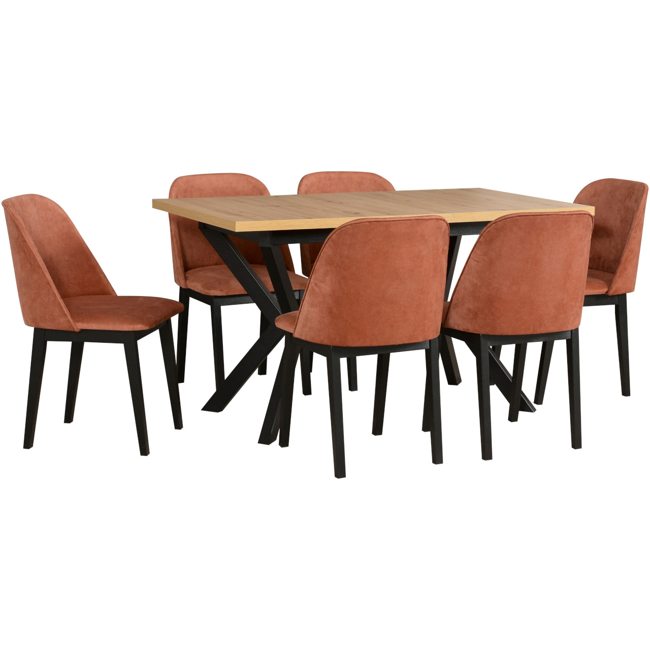 Asztal IKON 4 artisan tölgy laminált / fekete + szék MONTI 1 (6 db) fekete / 19B