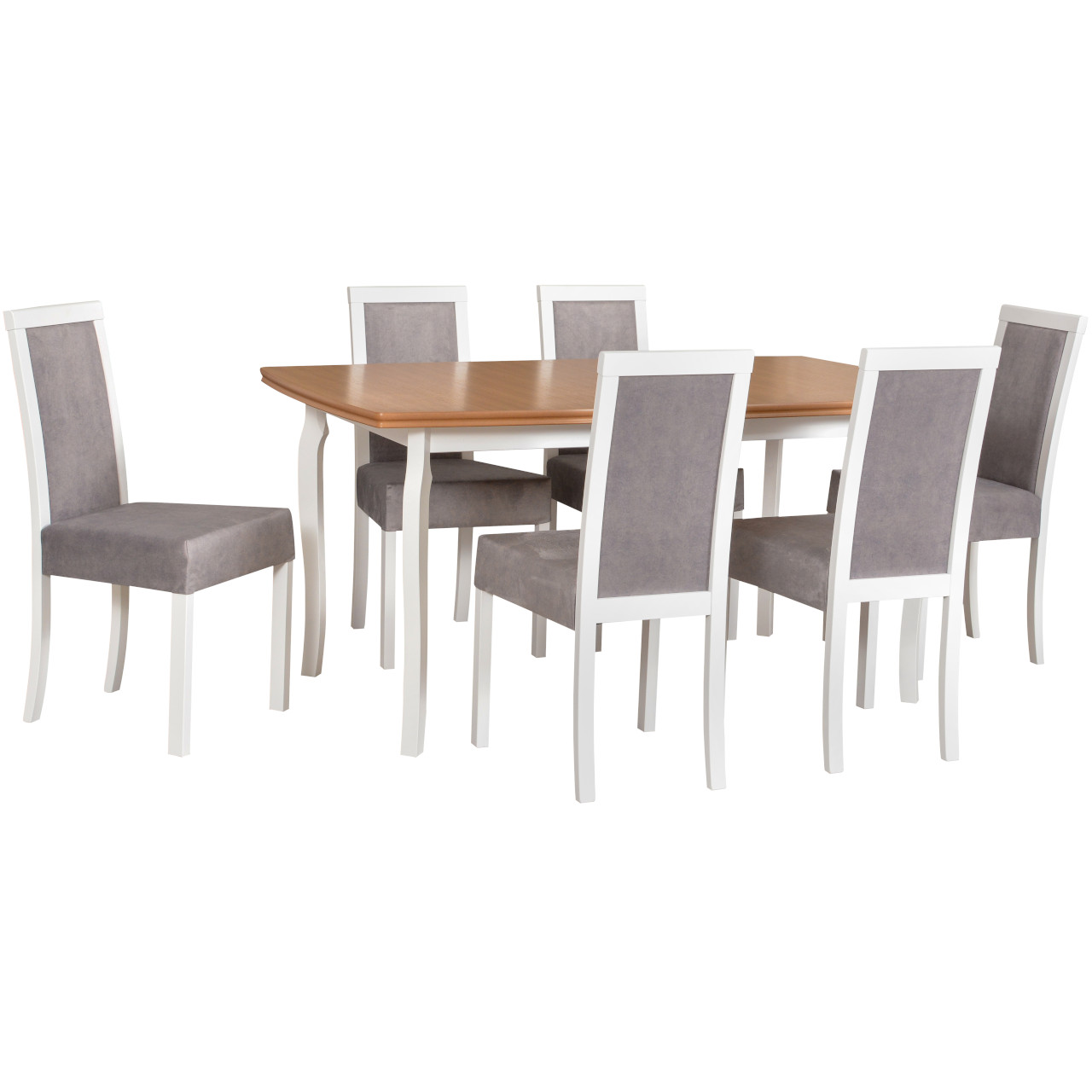 Asztal KENT 1 tölgy furnér / fehér + szék ROMA 3 (6 db) fehér / 20B