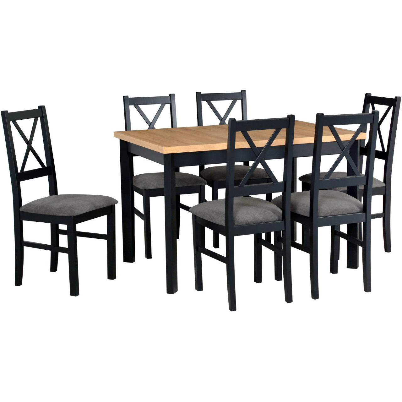Asztal MAX 5 P grandson tölgy laminált / fekete + szék NILO 10 (6 db) fekete / 15B