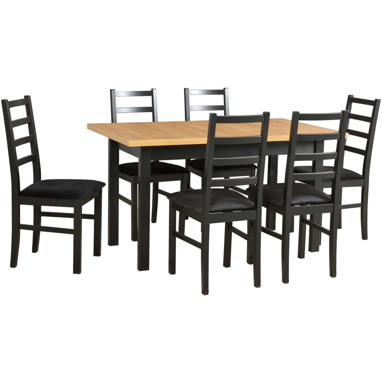 Asztal MODENA 1 XL grandson tölgy laminált / fekete + szék NILO 8 (6 db) fekete / 29B