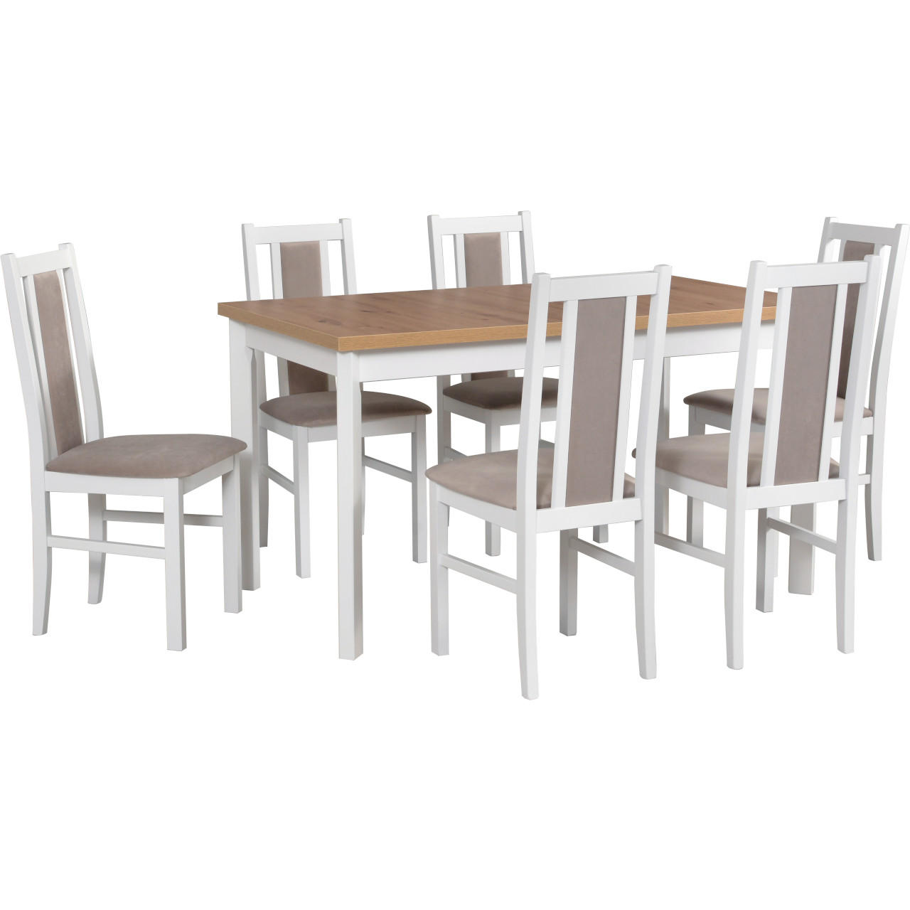 Asztal MODENA 1 P artisan tölgy laminált + szék BOS 14 (6 db) fehér / 3B