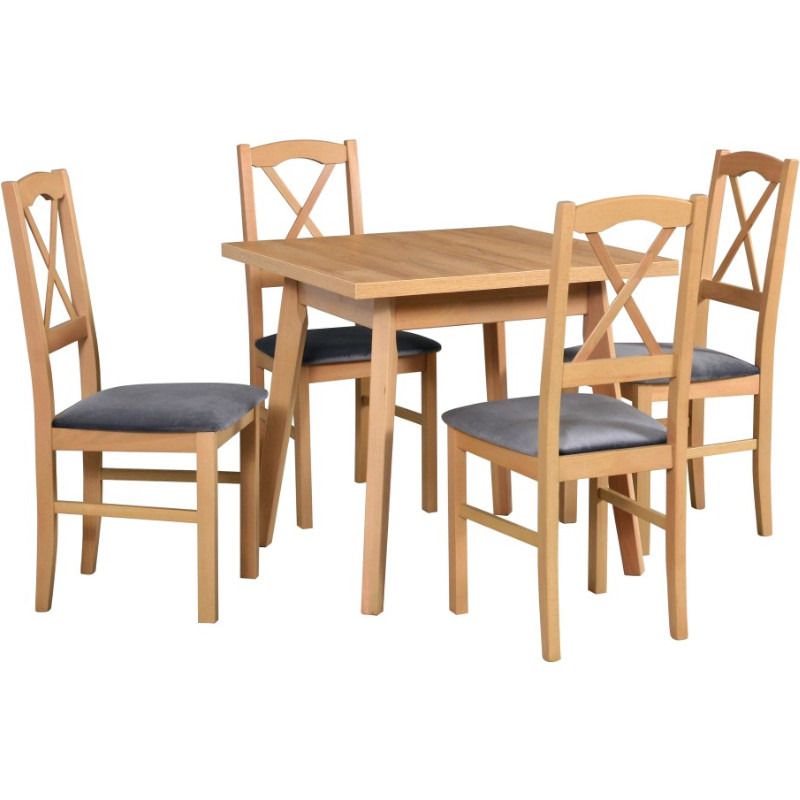 Asztal OSLO 1 L grandson tölgy laminált + szék NILO 11 (4 db) grandson / 1B