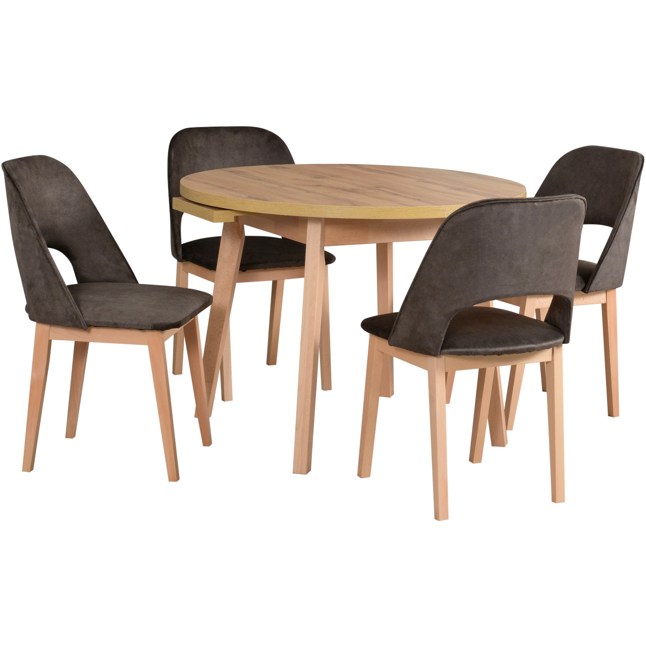 Asztal OSLO 3 L wotan tölgy laminált / bükk + szék MONTI 2 (4 db) természetes bükk / 22B