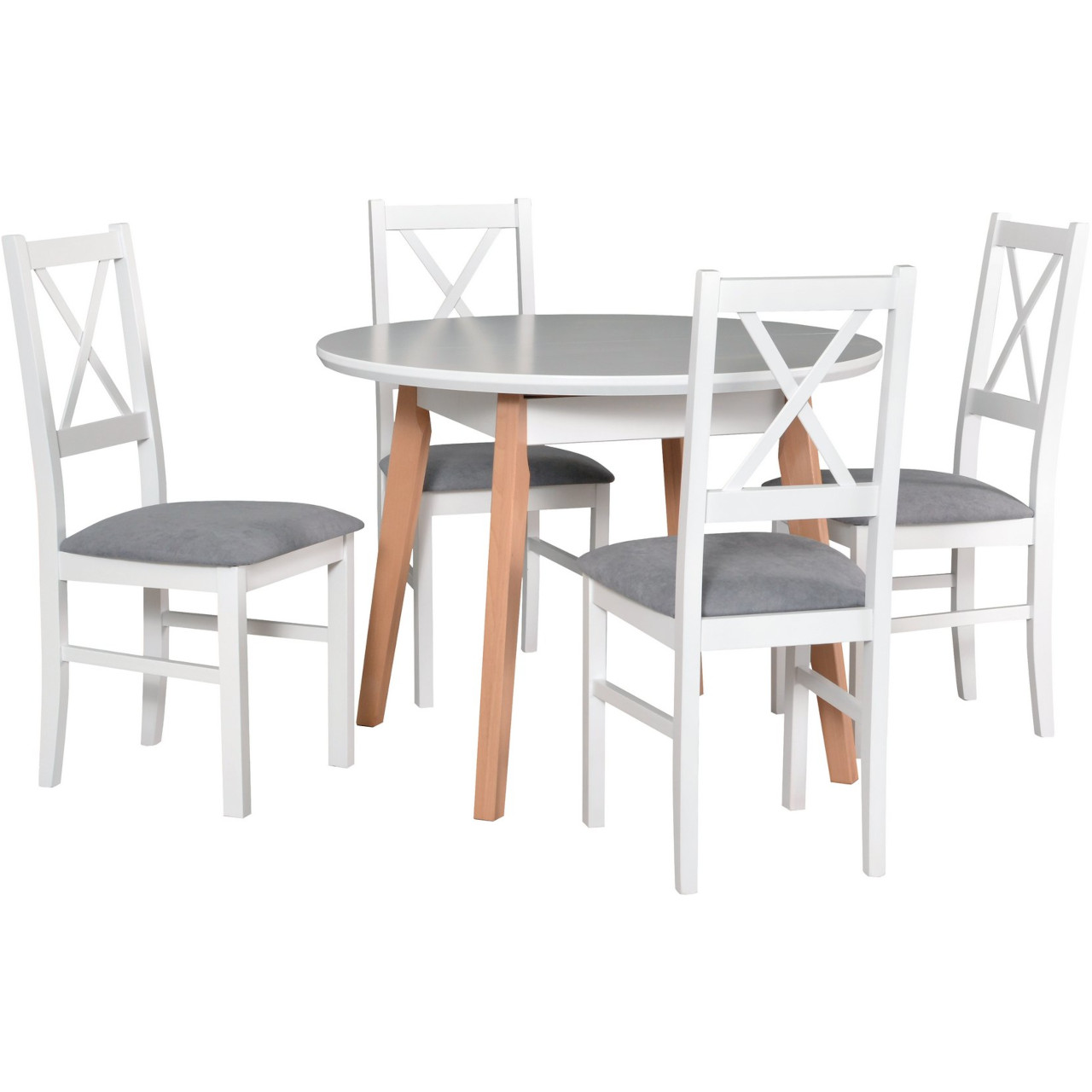 Asztal OSLO 4 MDF fehér / bükk + szék NILO 10 (4 db) fehér / 1B