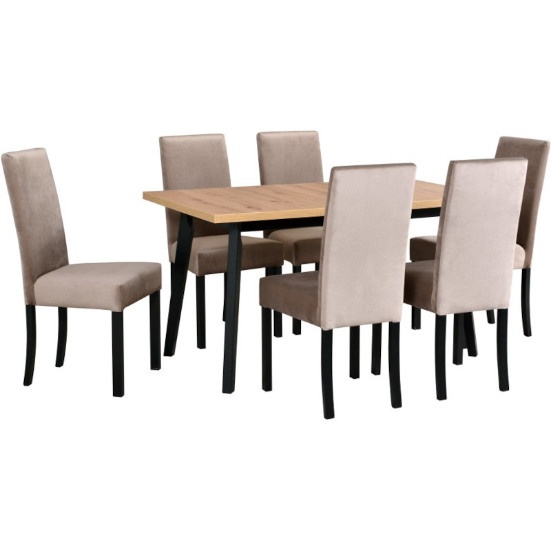 Asztal OSLO 5 artisan tölgy laminált + szék ROMA 2 (6 db) artisan / 27B