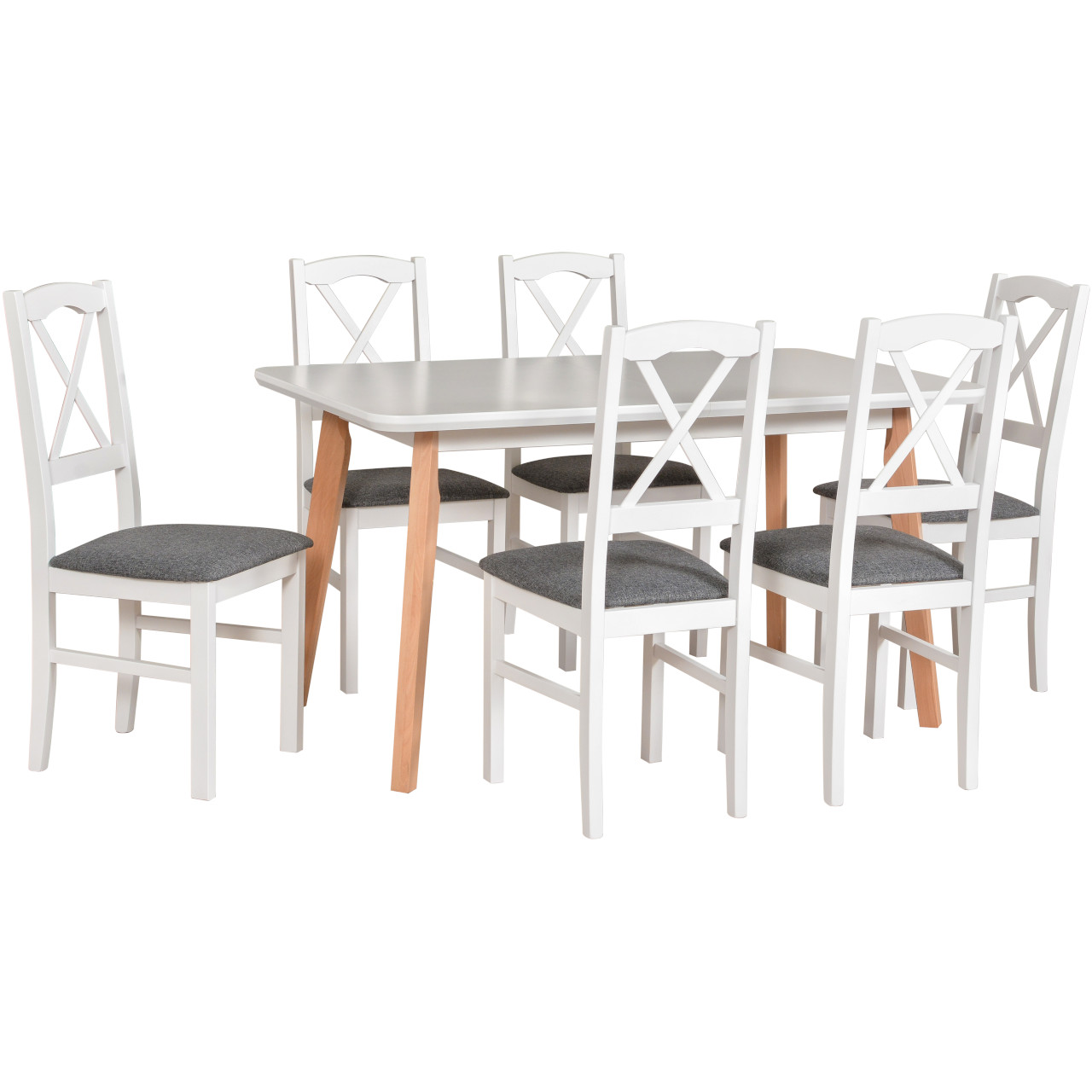 Asztal OSLO 7 MDF fehér / bükk + szék NILO 11 (6 db) fehér / 8B