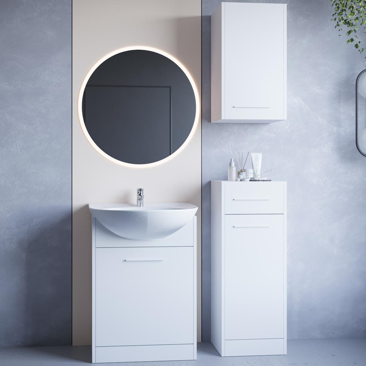 Fürdőszoba bútor tükörrel NEPPA LED fehér laminált
