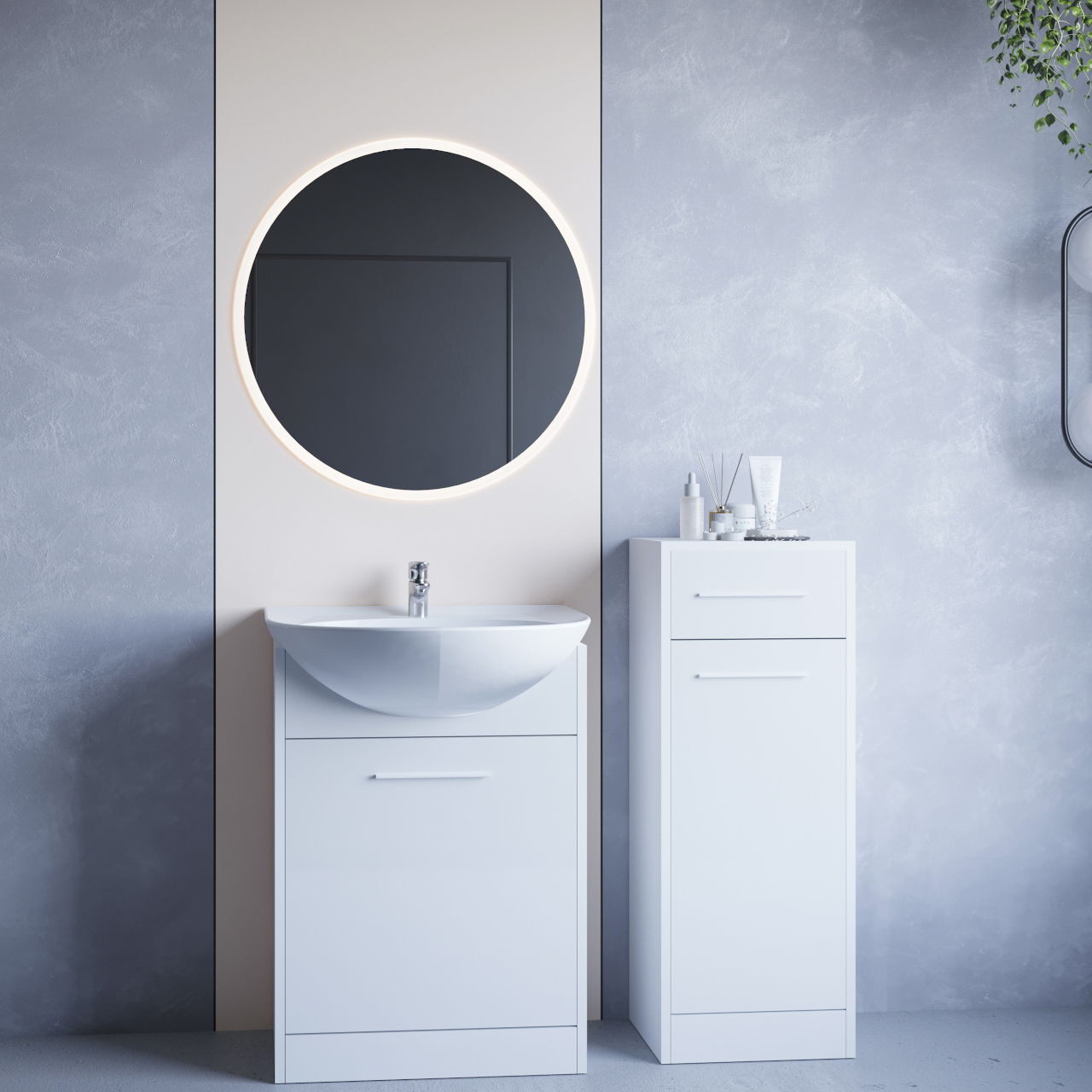 Fürdőszoba bútor tükörrel NEPPA MINI LED fehér laminált