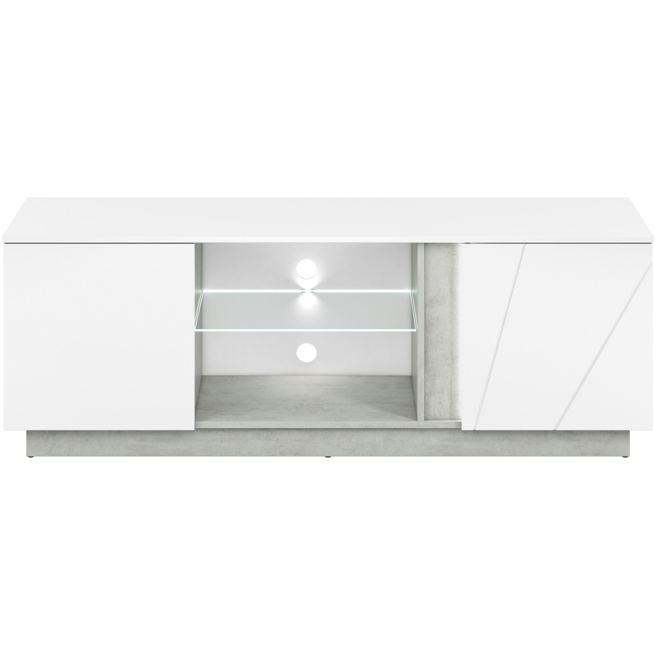 TV szekrény LORA LA09 ezüst beton / fehér fényes