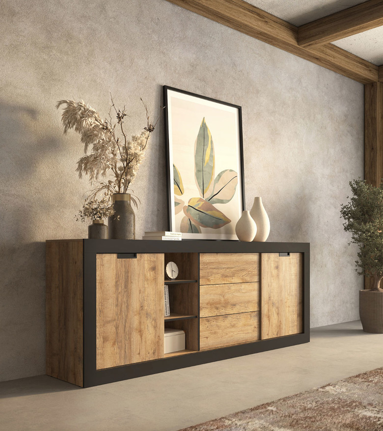 Trudo 25 tölgyfa Samdal fiókos komód, fekete