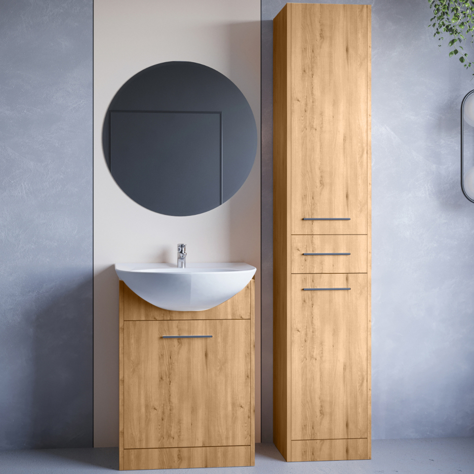 Neppa Long Oak Artisan laminált fürdőszobabútor tükörrel