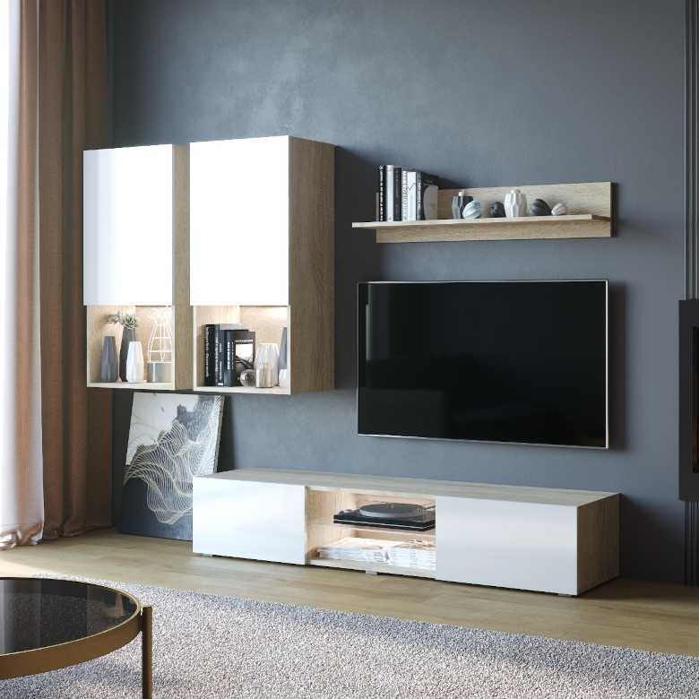 Deco fali szekrény Sonoma tölgy fehér fényes