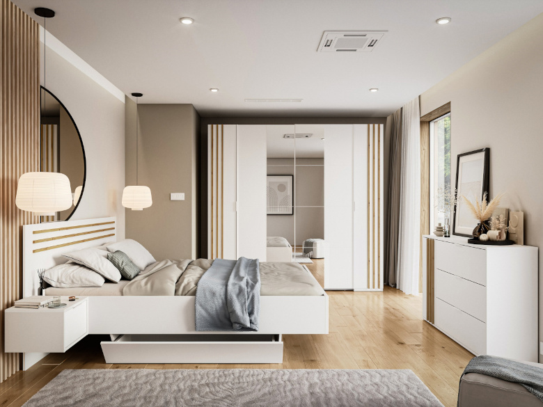 Novoli 1 hálószobás fehér, kézműves tölgyfa bútorok