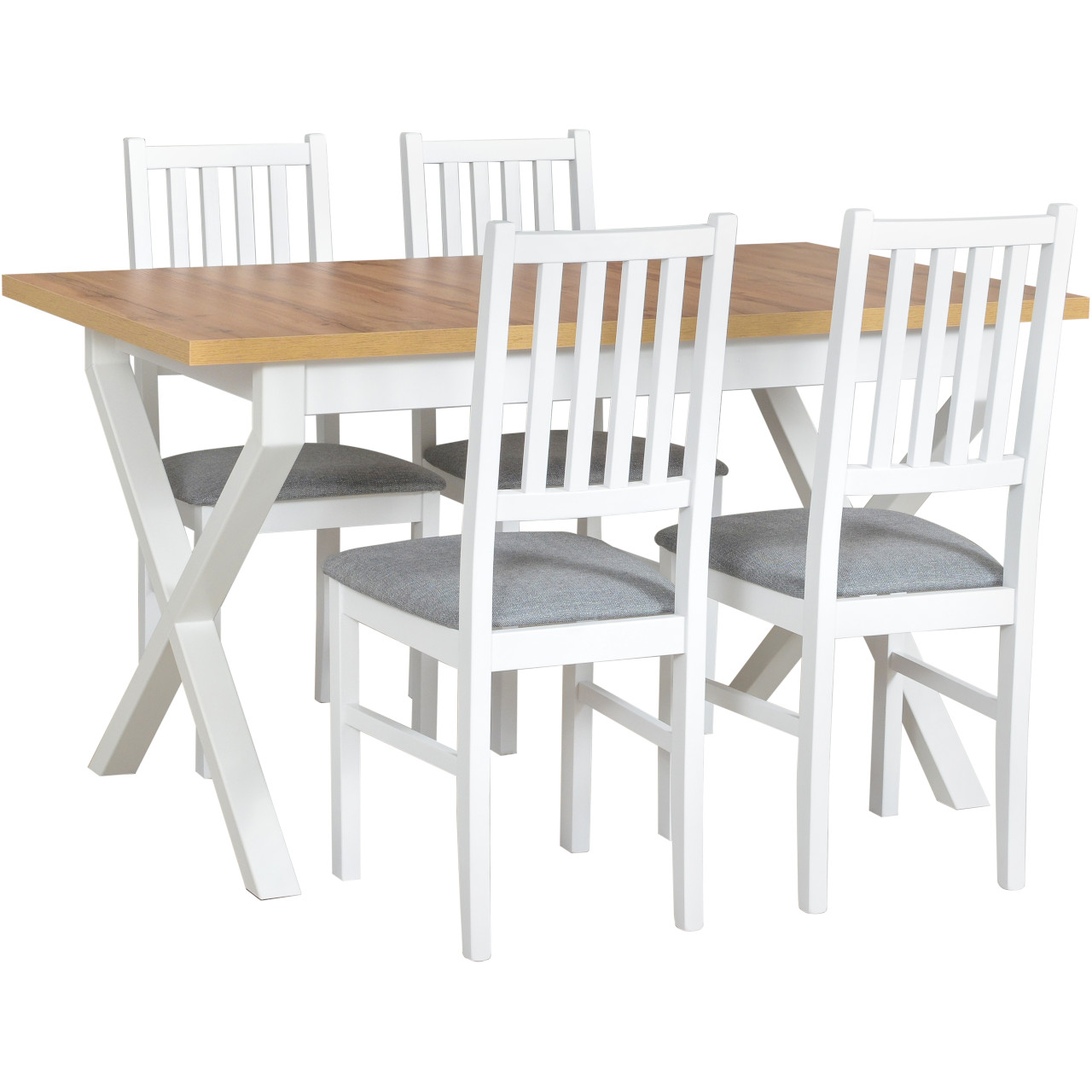 Asztal IKON 1 wotan tölgy laminált / fehér + szék NILO 7 (4 db) fehér / 7B