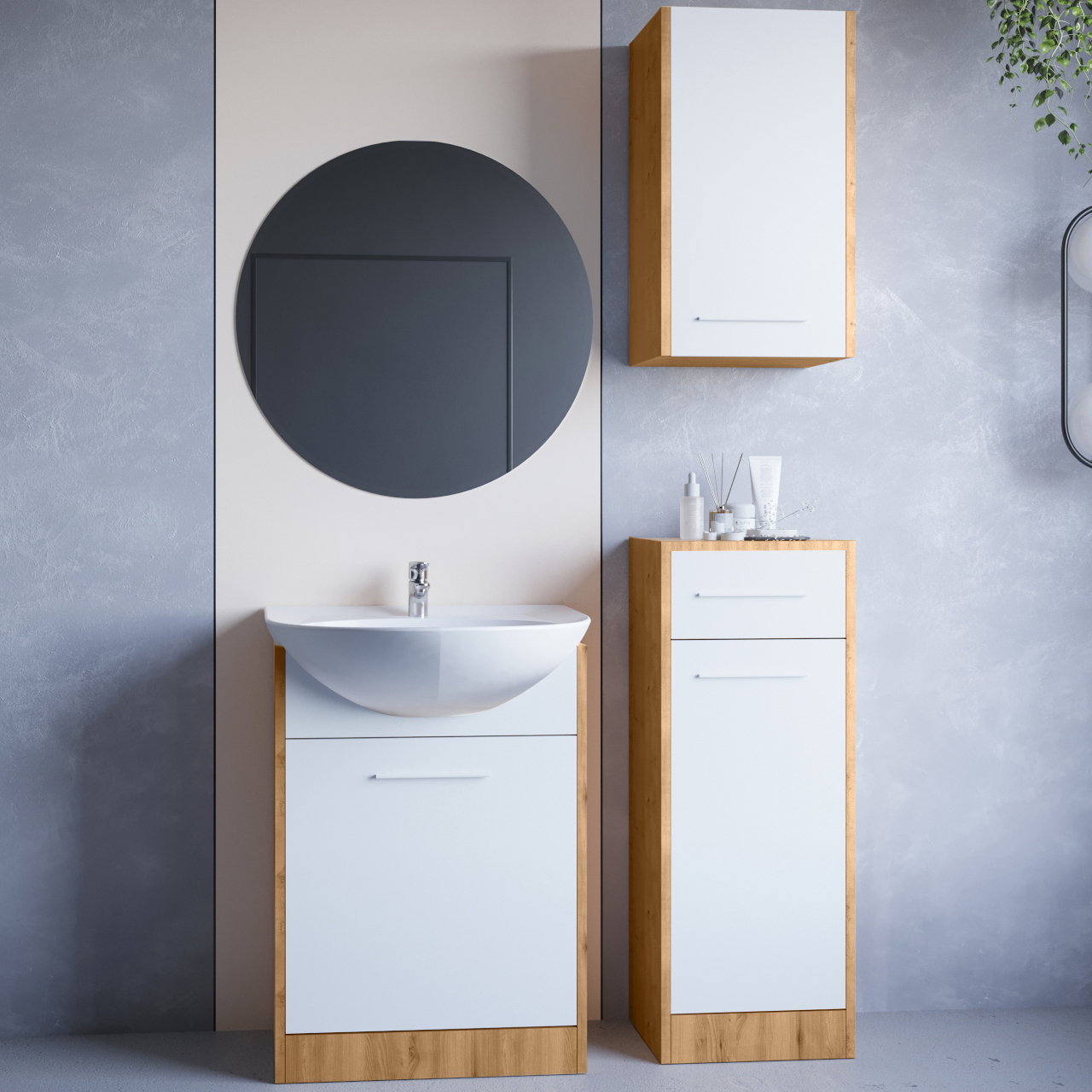 Fürdőszoba bútor tükörrel NEPPA artisan tölgy / fehér laminált