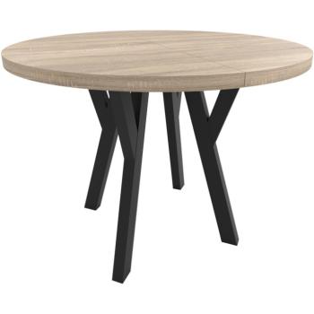 Kerek asztal ENZO 100cm bővíthető 150cm-ig, sonoma tölgy, fekete lábak