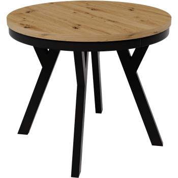 Kerek asztal HAX 90cm bővíthető 190cm-ig, artisan tölgy, lábak fekete